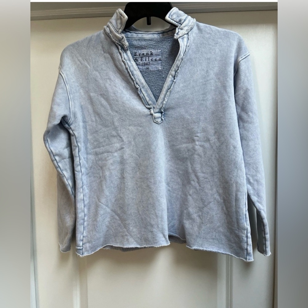 Frank Eileen Patrick Popover Henley Washed Blue Cotton Top Shirt Womens XS $238